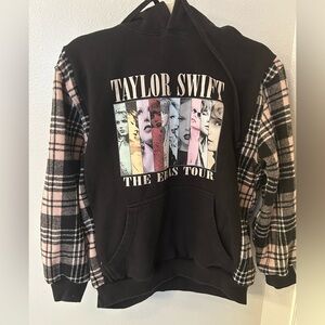 Upcycled Taylor Swift Eras Tour Oversized Black Pink Redone Flannel Hoodie Small